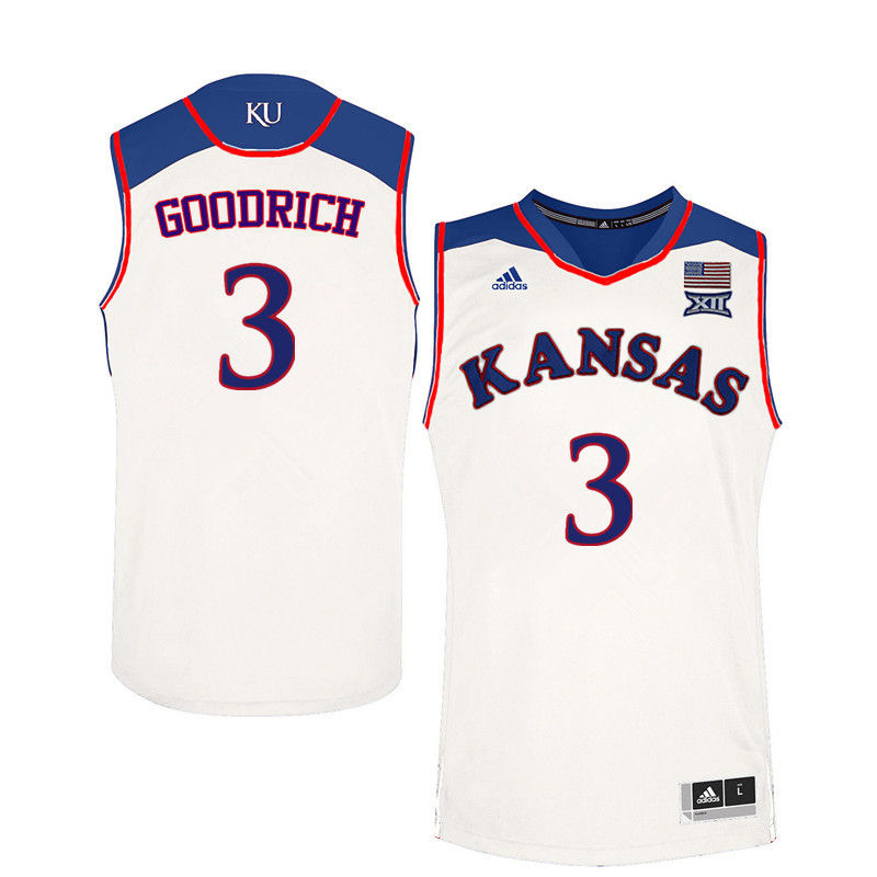 Men Kansas Jayhawks #3 Angel Goodrich College Basketball Jerseys-White - Click Image to Close